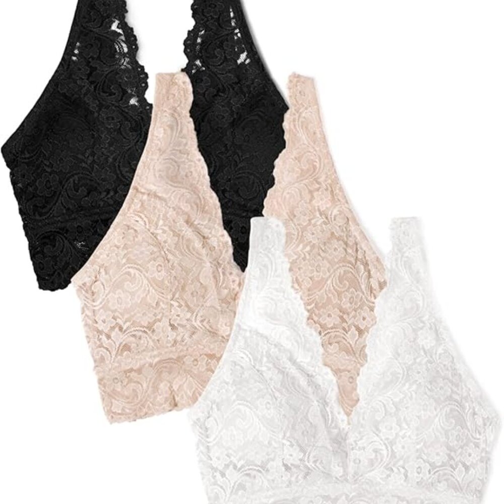 Lot of 3 Smart & Sexy Women's Signature Lace Deep V Bralette Women's Small New!